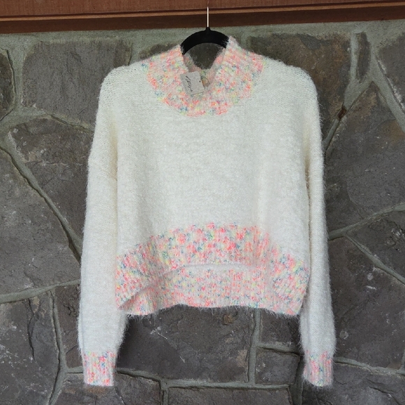 Free People Sweaters - Free People Cream and Multicolor Knit Turtleneck Sweater